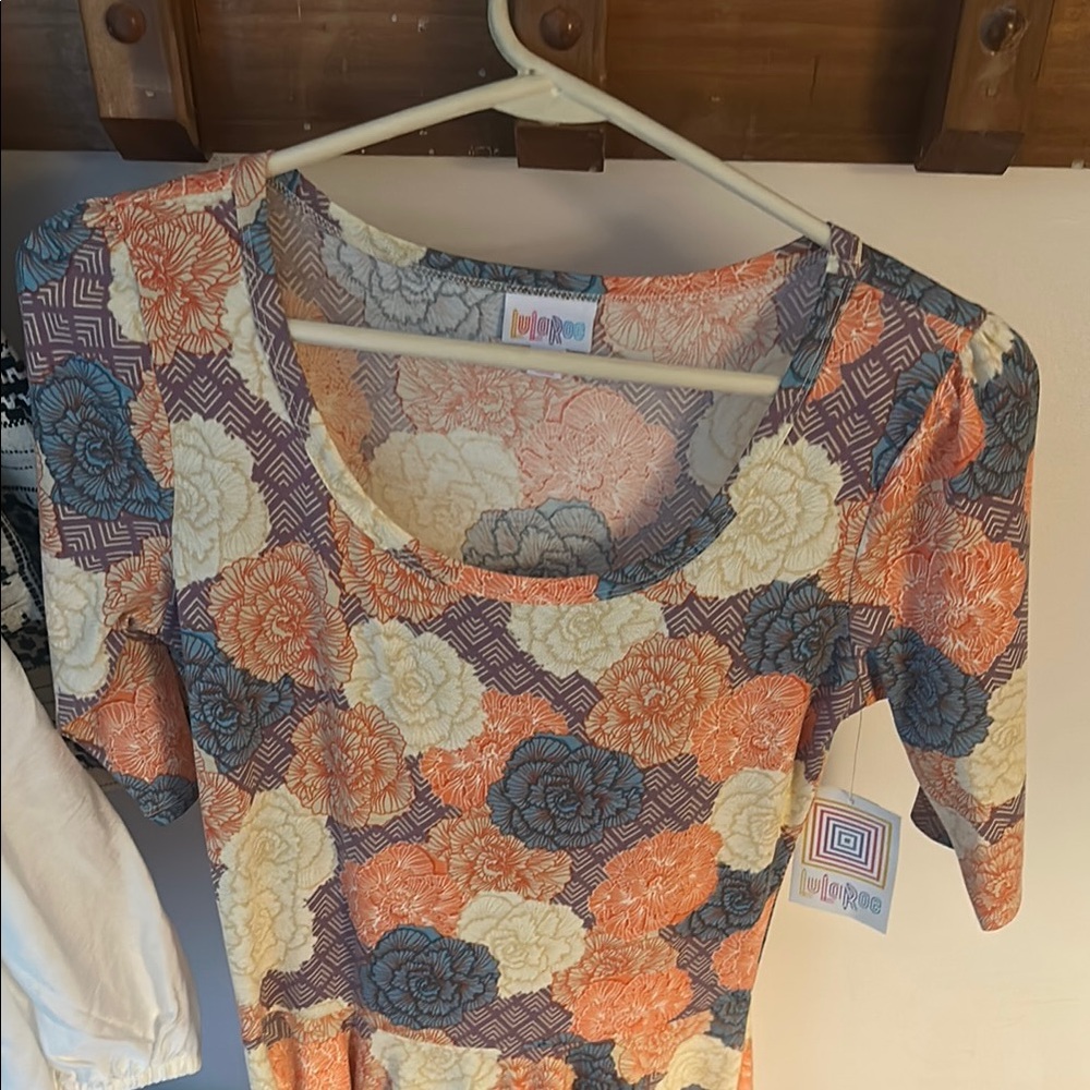 LuLaRoe Floral Long Sleeve Dress - Orange, Cream, Blue